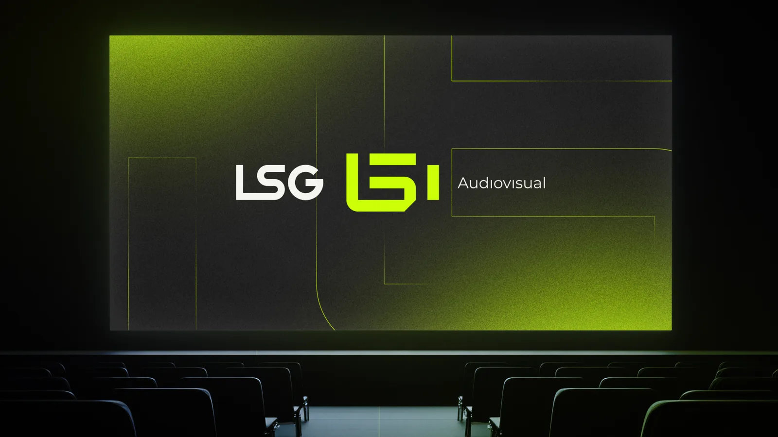Marca LSG Audiovisual em tela de cinema
